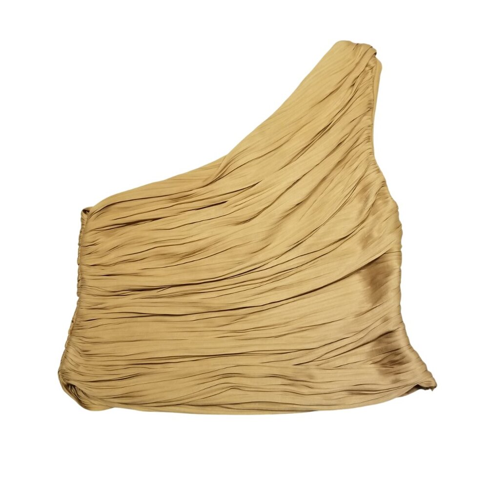 NWT Gold One Shoulder Crop Top Pleated Ruched Asymmetrical Satin Joie Small